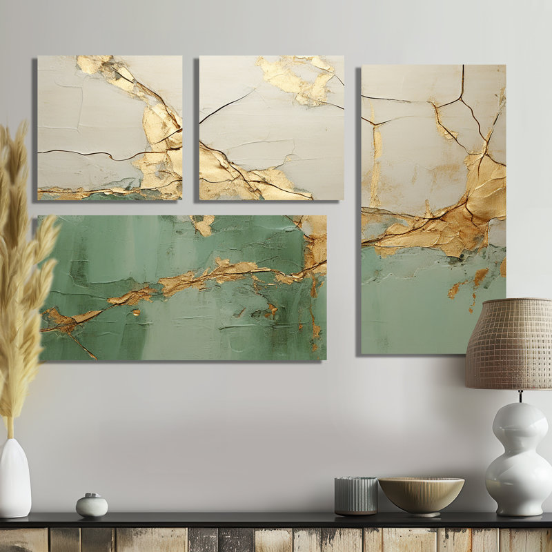 Green Minimalisme Poteries - 4 impressions sur toile modernes, Toile tendue, Ne s’applique pas