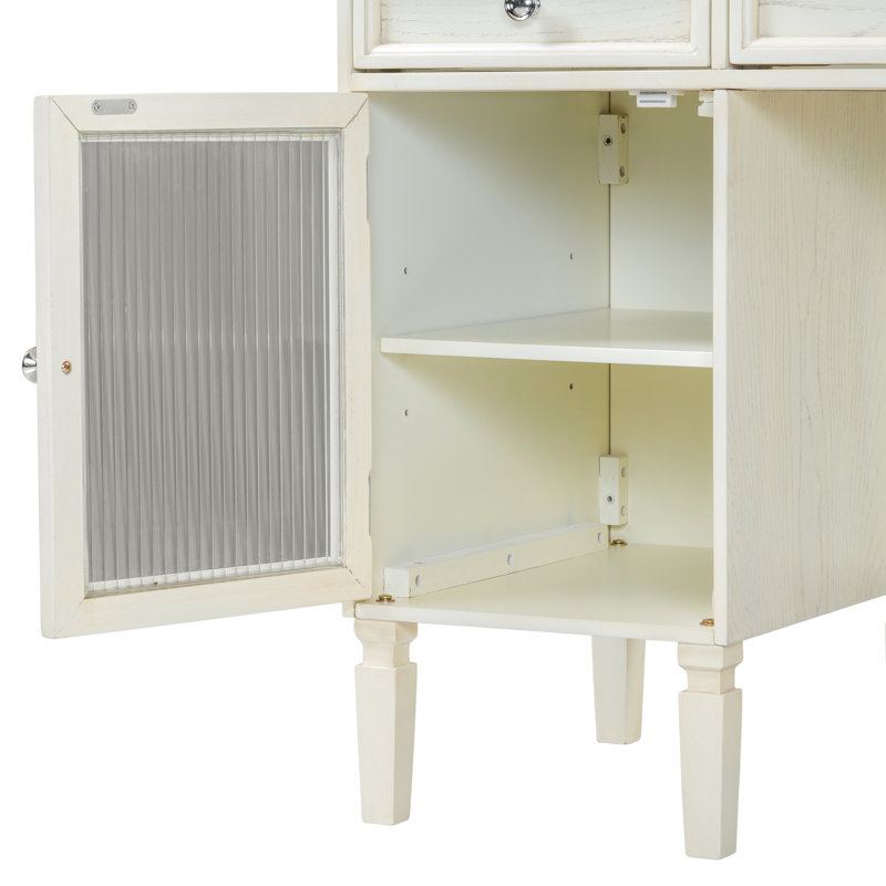 Bureau de meuble-lavabo multifonctionnel de 46,5 pouces avec miroir caché, rangement spacieux et tabouret en bois massif pour le salon de la chambre à coucher 2 en 1