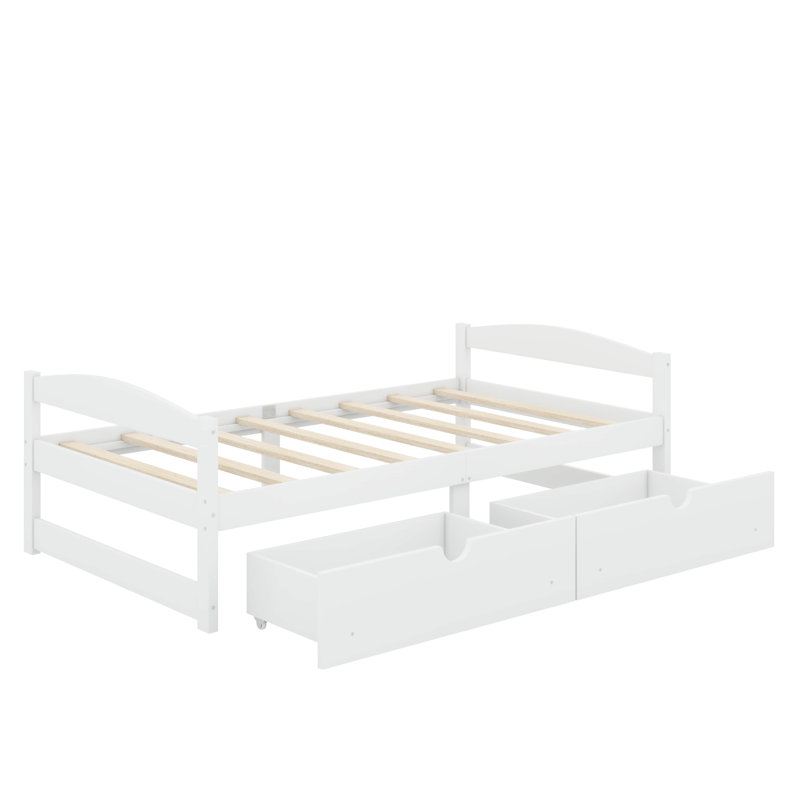 Lit plateforme simple avec deux compartiments de rangement, Blanc