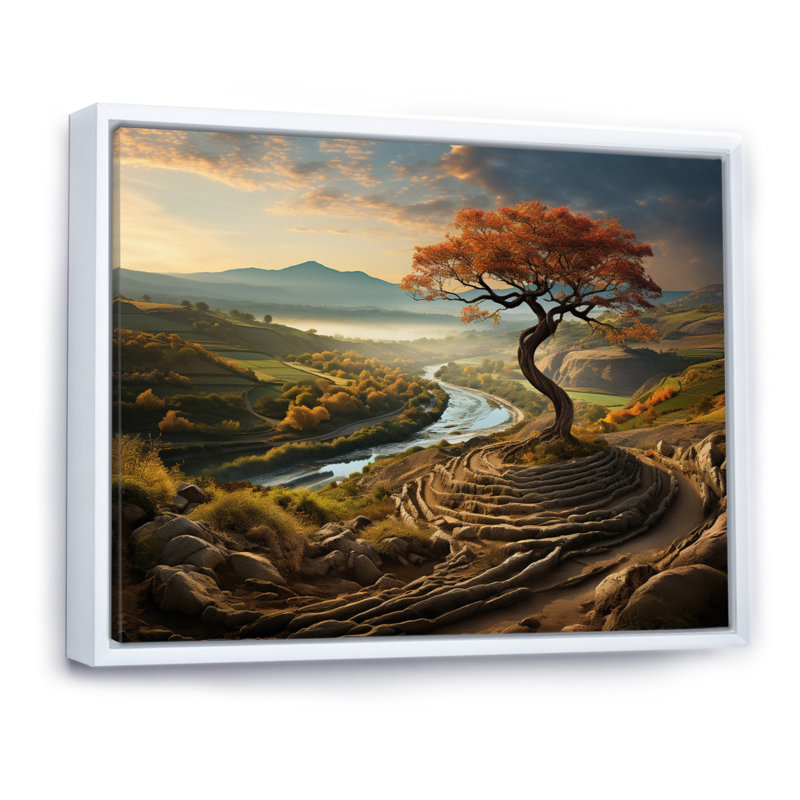 «Scenic surreal vineyard», reproduction d'art sur toile, Cadre flottant blanc, H 16 po x l 32 po x P 1 po