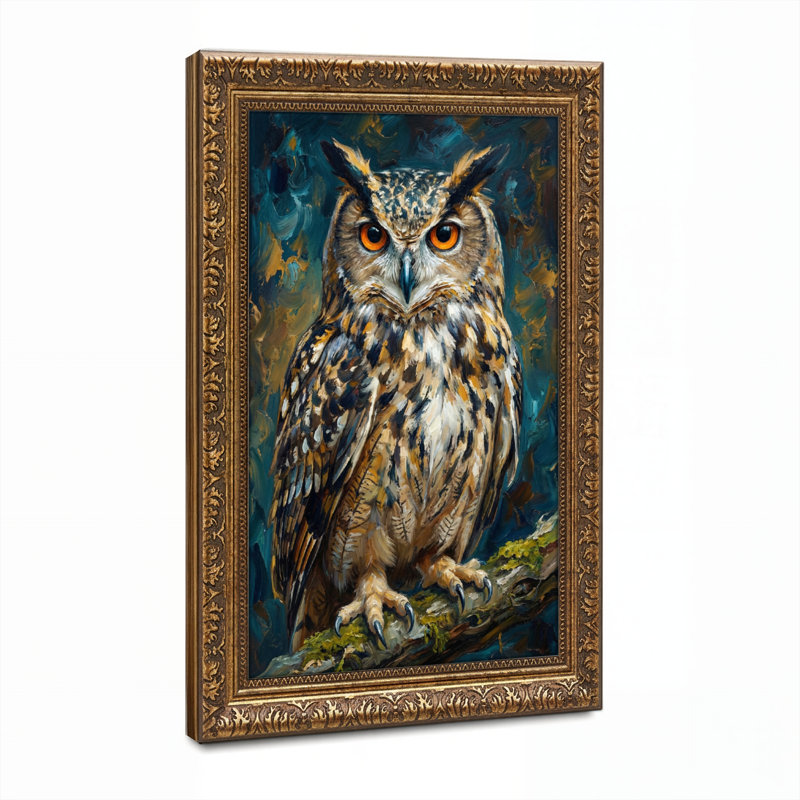 Art mural en toile noyer doré encadré pour le salon, la chambre à coucher, le bureau ou le vestibule - décoration murale décorative avec art de hibou