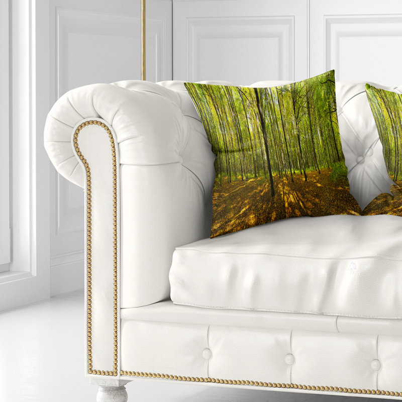 Coussin vert paysage d'automne imprimé vert paysage, 16 po x 1 po, Coussin décoratif