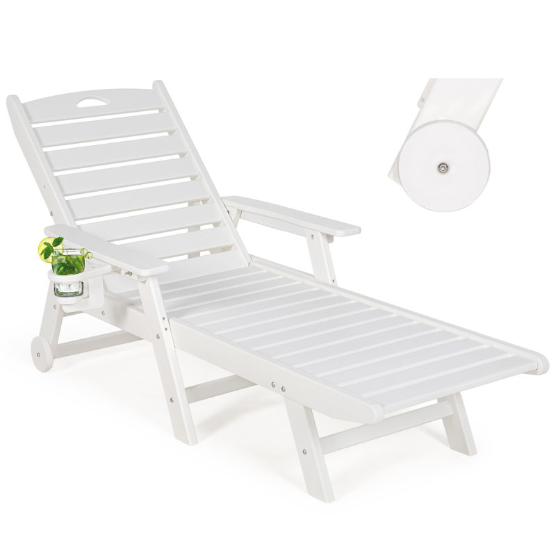 Outdoor Chaise Lounge Hdpe Reclining Chair, White