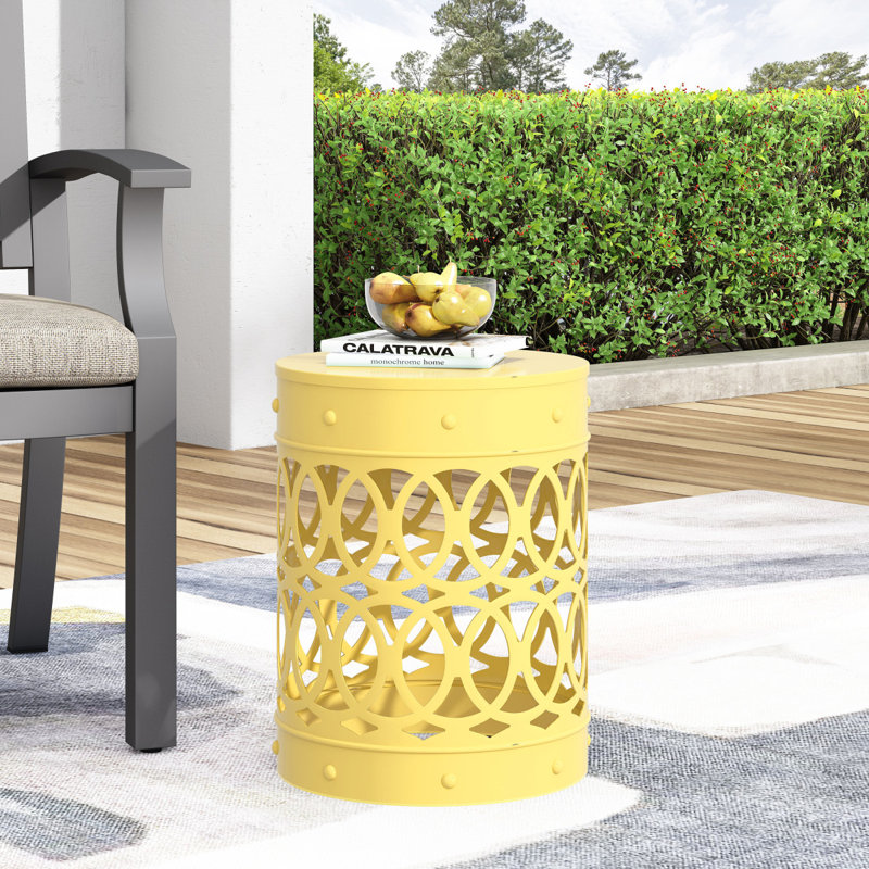 Outdoor Metal S/2 End Table, Yellow, 2
