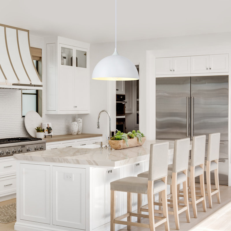 Mehriban 1 - Light 12 inch Modern Single Metal Dome Pendant with Plug-In Switch for Dining Room Kitchen , White