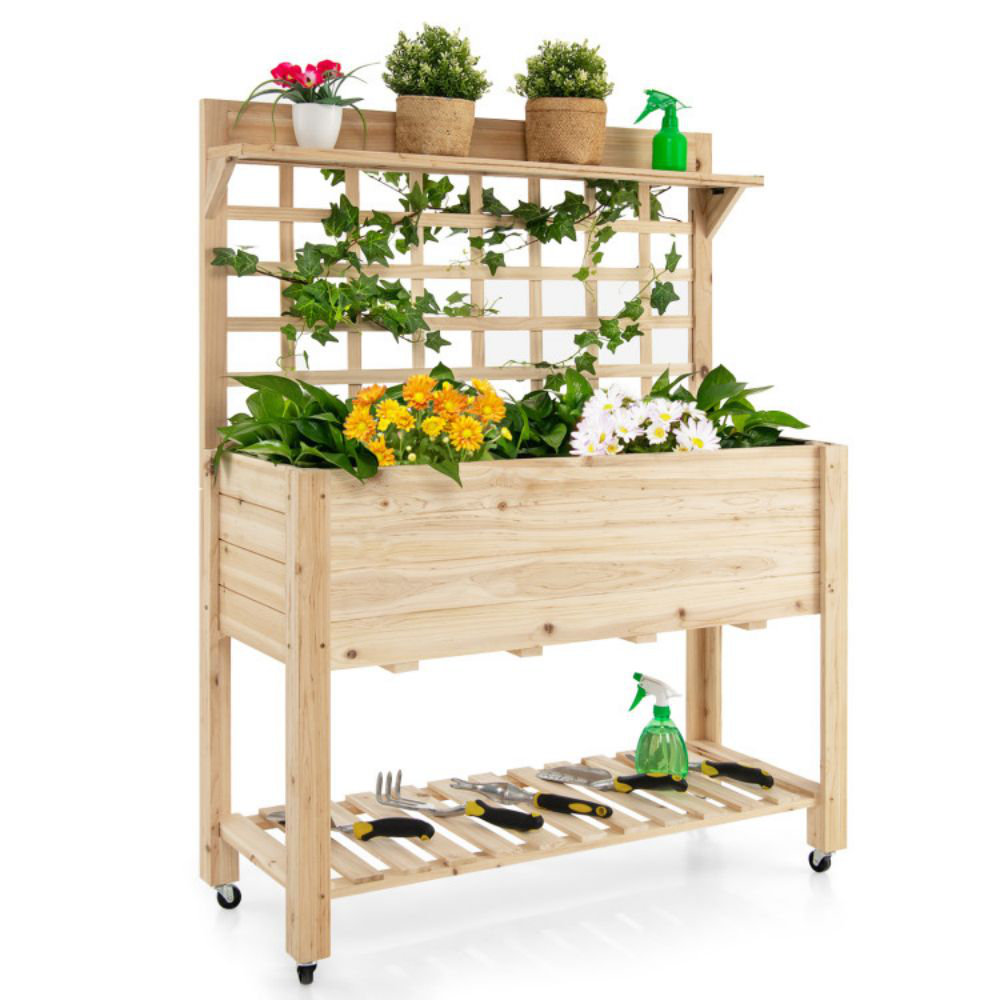 Wooden Four-Cube Self-Contained Raised Bed Garden Planter