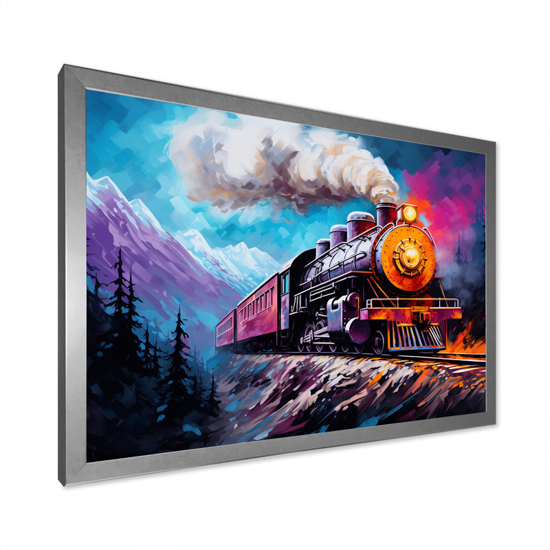 Steamtrain Travelling In Winter Snow, reproduction d'art sur toile, H 30 po x l 40 po x P 1,5 po, Cadre simple argenté