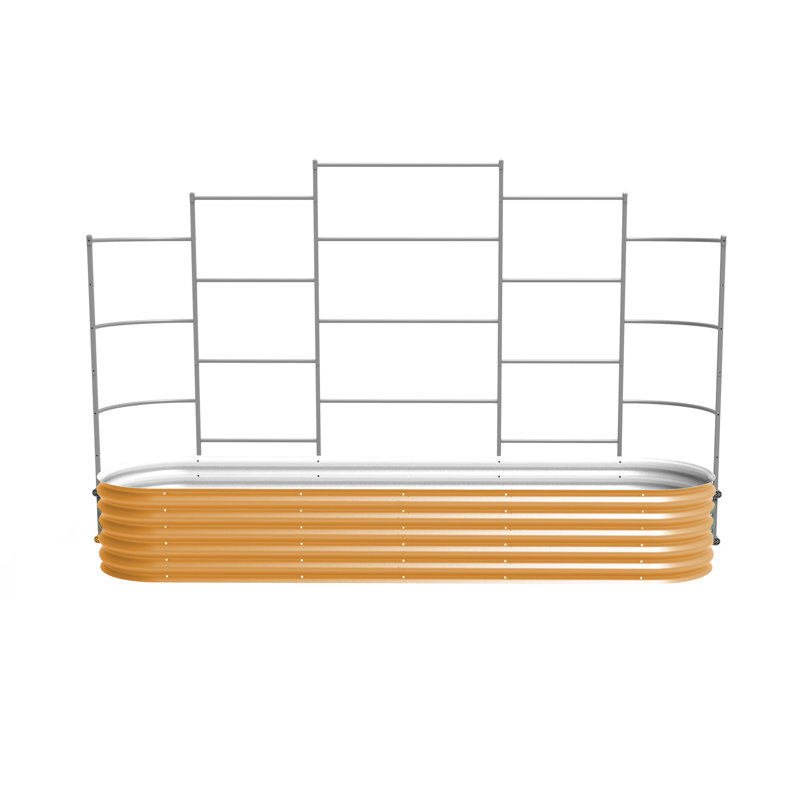 17" Tall 10 In 1 Modular Metal Outdoor Raised Garden Bed With Trellis, Terra Cotta, 74" H x 114" W x 30" D