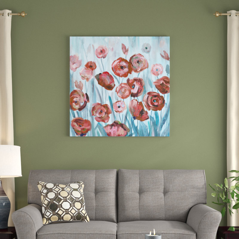 «Red and Blue Flower Field», reproduction sur toile, H 36 po x l 36 po