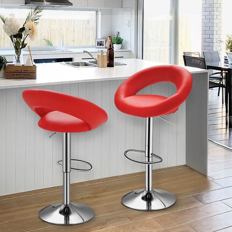 Tabouret de bar pivotant à hauteur réglable et repose-pieds Goben, Rouge
