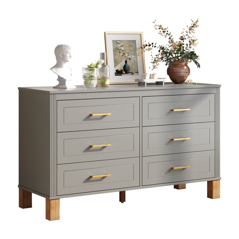 6 Drawer 47" W Double Dresser, Gray