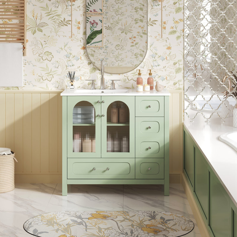 Meuble-lavabo avec quatre tiroirs et deux portes à fermeture en douceur