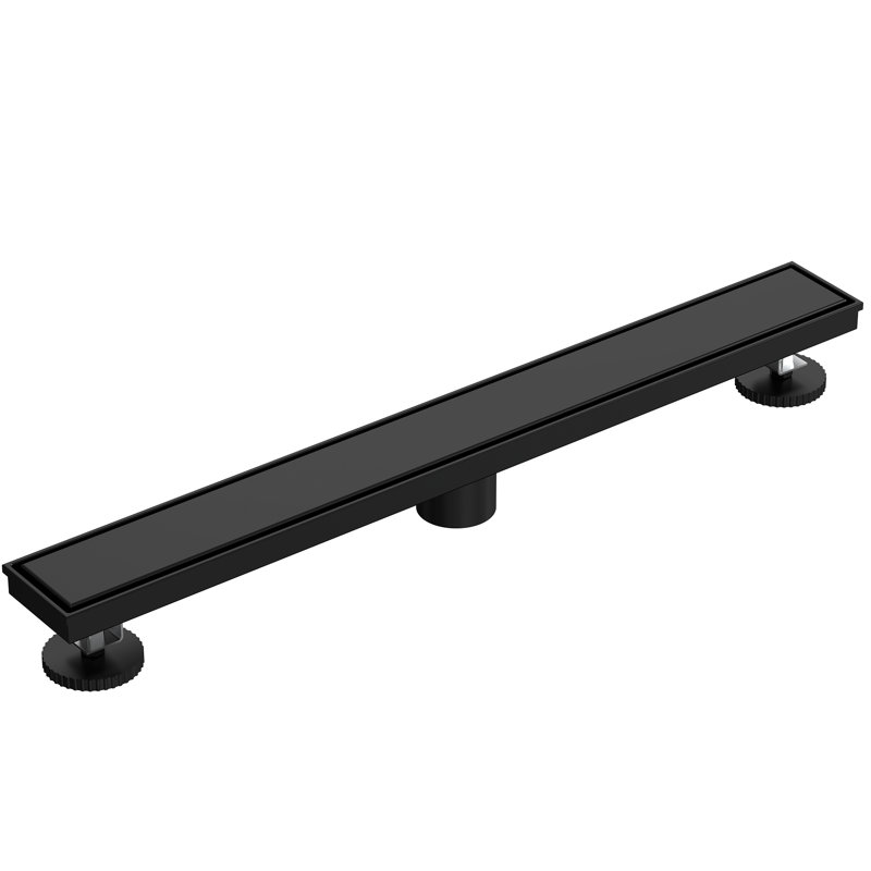 Drain de douche linéaire 24 "avec pieds réglables, Noir mat