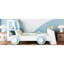 Lit voiture simple avec motif bleu et blanc, rangement pour les livres, équipement de nuit, plateforme facile à monter, sommeil et look confortables, confort, mouvement indépendant, installation sécurisée-502682467