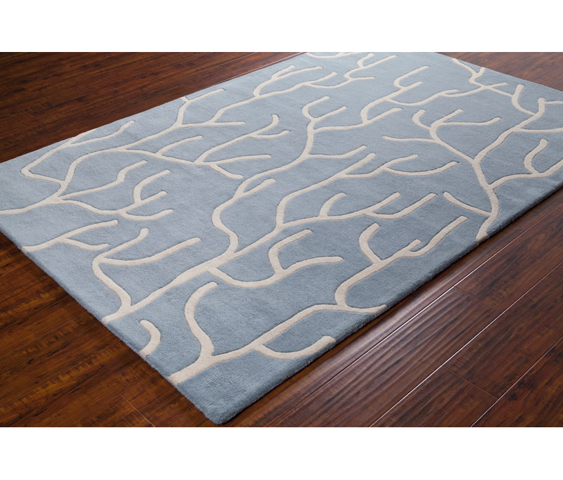 Ailey Authentic Hand-Tufted Handmade Blue & White Modern Abstract Organic Branch Wool Area Rug