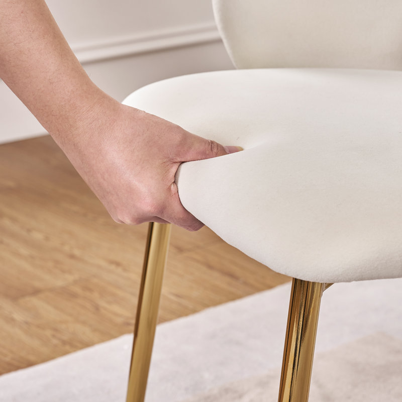 Velvet Dining Chairs Set of 2, Upholstered Kitchen Chairs with Arms & Hollow Back, Modern Accent Chair with Gold Metal Legs, Mid Century Side Chair with Soft Padded Seat for Dining Room Living Room Bedroom Vanity Chair
