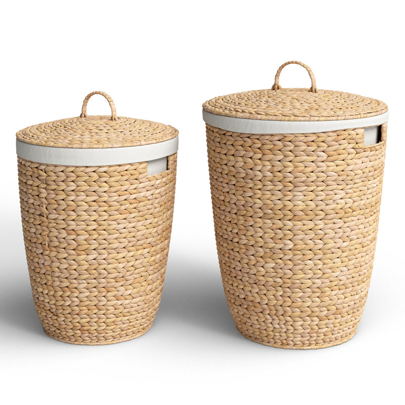 Seagrass Handmade Decorative and Functional Storage Basket with Liner and Matching Tops, Light Brown