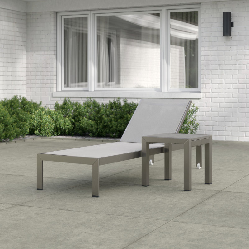 Aynura 6 Piece 76" Long Reclining Chaise Lounge Set and Table, Gray, Satin Silver