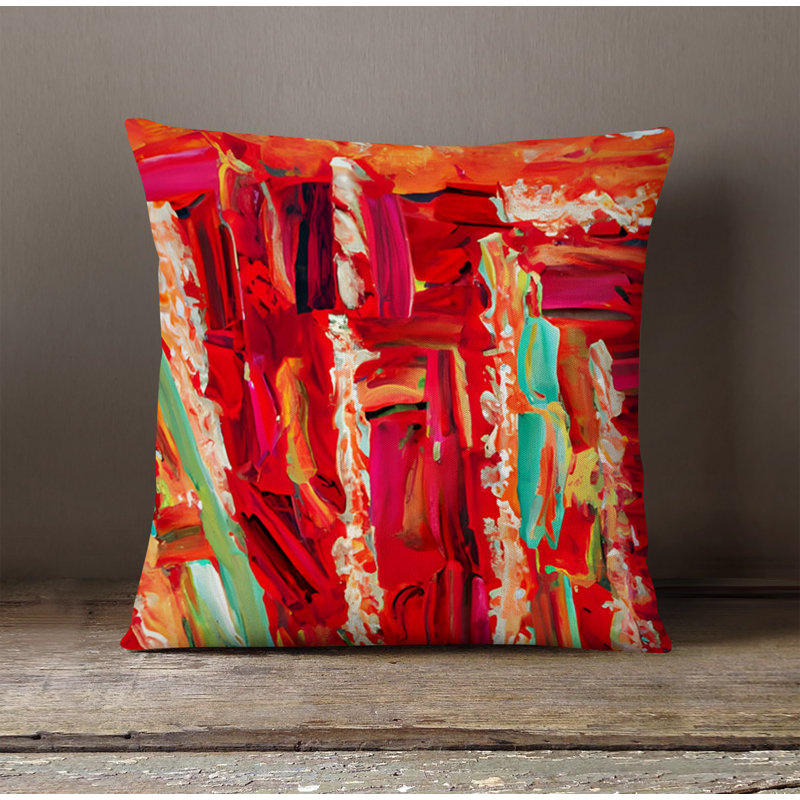 Throw Pillow With Insert, 20"H x 20"W, Red Abstract 6