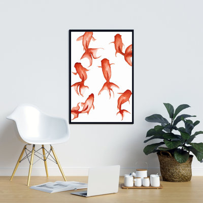 Petits poissons rouges - décor de toile rouge scandinave encadré
