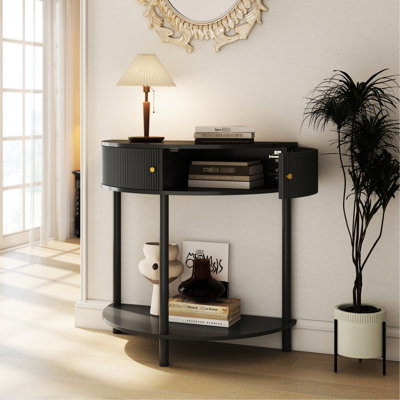 Console Wave Design en gris foncé, idéale pour le rangement dans la salle d'étude