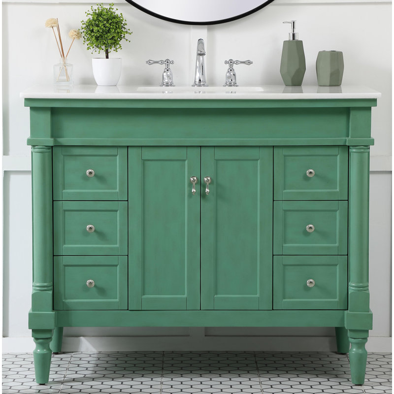 Ensemble de meuble-lavabo simple 42 po Lexington, Menthe rétro, Veines blanches / brunes