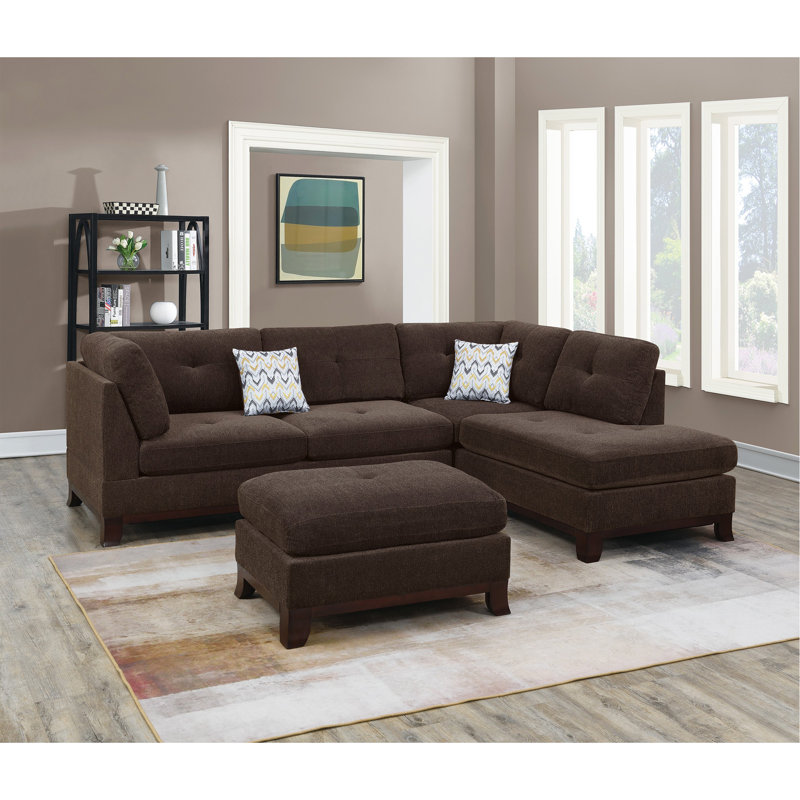 Canapé modulaire réversible en chenille avec repose-pieds