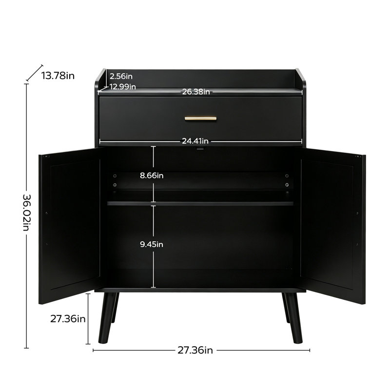 Armoire de rangement à double porte et 1 tiroir, Noir