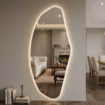 71" x 32" LED Full Length Mirror with Lights, Large Artistic Cloud-Shaped Frameless Backlit Mirror, 3 Color Dimmable Wall Mirror for Bedroom & Dressing Room
