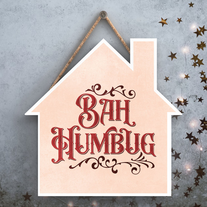 Xmas Bah Humbug Wooden House Plaque, 9.9cm H x 9.9cm W x 0.5cm D