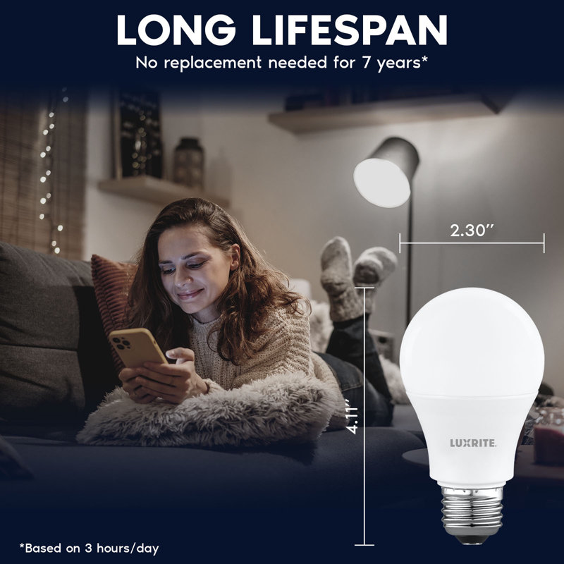 Luxrite A19 LED Light Bulb 9.5W=75W 4000K Cool White 1100LM Non-Dimmable, Standard LED Light Bulbs E26, Enclosed Fixture Rated, Damp Rated, ETL 8 Pack