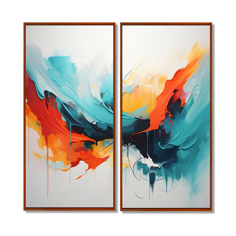 «Colorful Abstract Expression III», art mural abstrait 2 pièces, H 20 po x l 24 po, Brun, Impression encadrée flottante