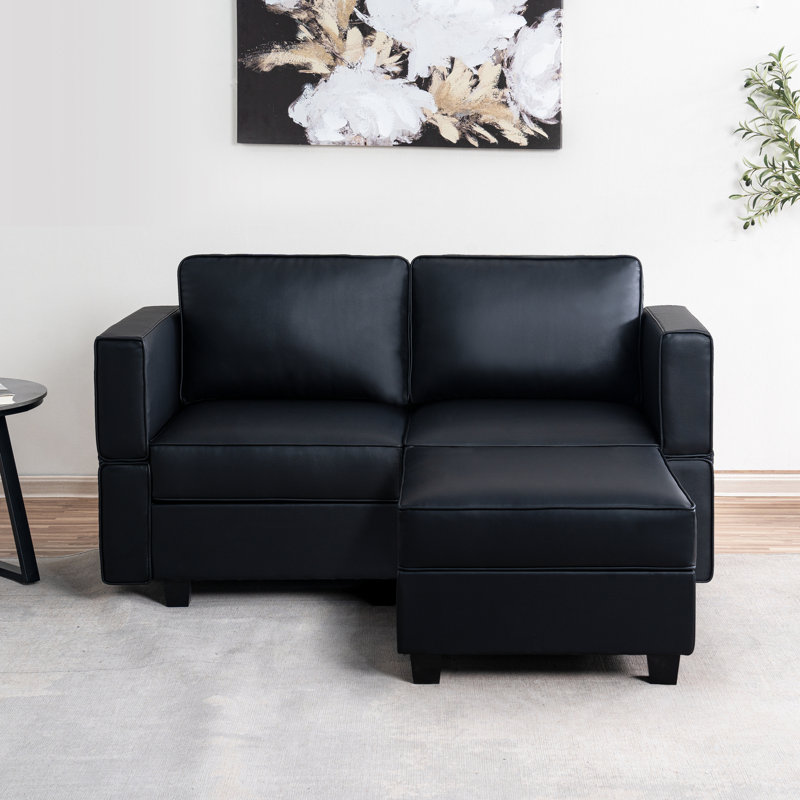 Shealene Convertible Sectional Sofa with Chaise L Shaped Sofa Couch Modular Sofa with Storage, Black Air Leather
