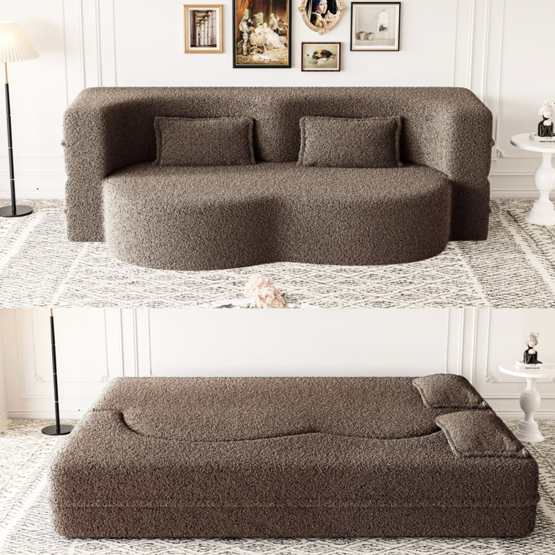 Plancher convertible, brun, double, 2 coussins, sans assemblage, convient pour un dortoir universitaire et dans un petit lit brun avec rembourrage en mousse, sièges, bon dortoir de salon