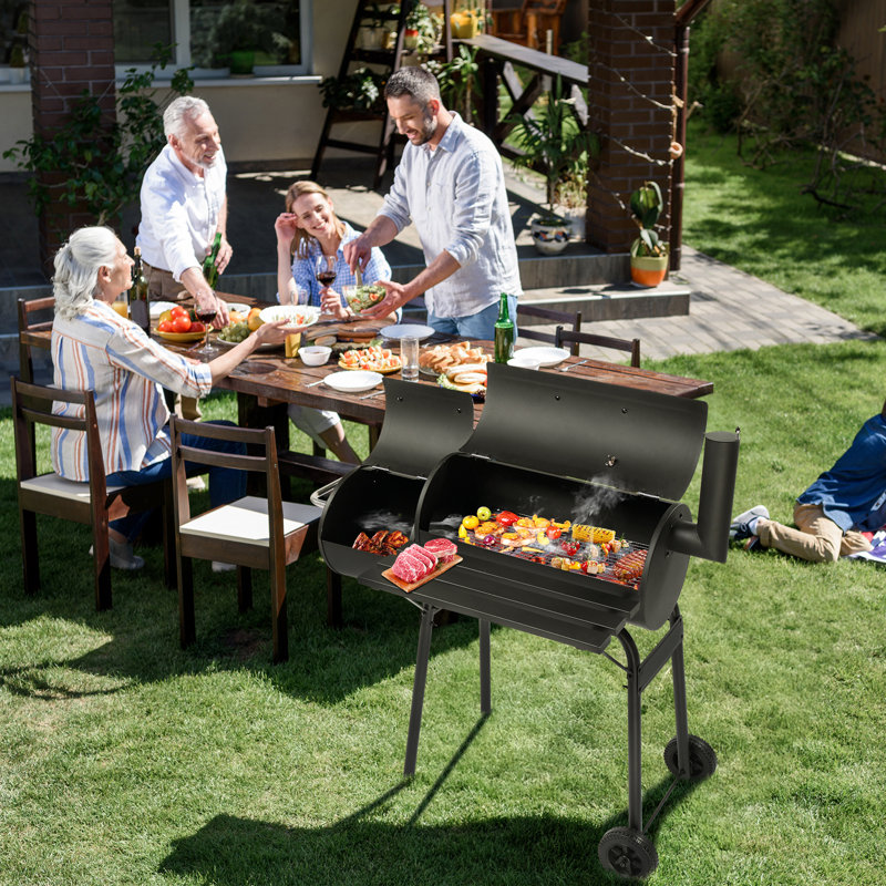 36.6'' Barrel Charcoal Grill With Offset Smoker
