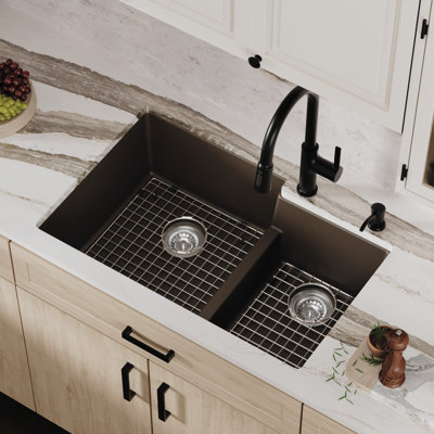 Karran Quartz 32'' X 21-1/4'' Double Bowl 60/40 Undermount Kitchen Sink Kit