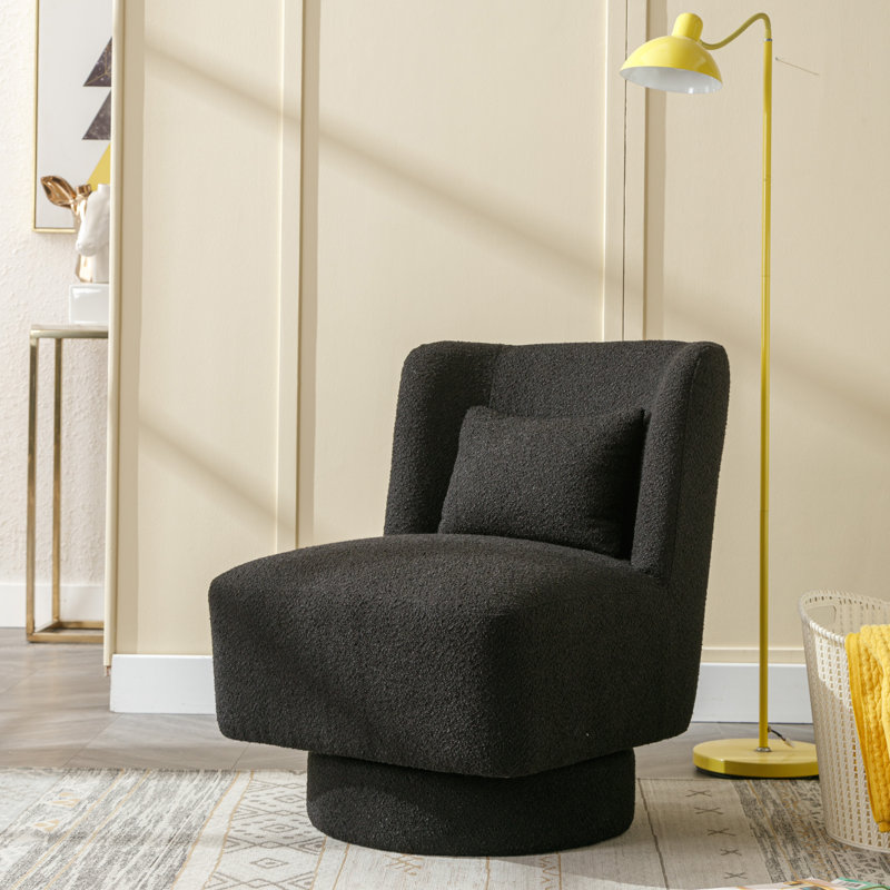 Daresha Upholstered Swivel Barrel Chair, Black Polyester