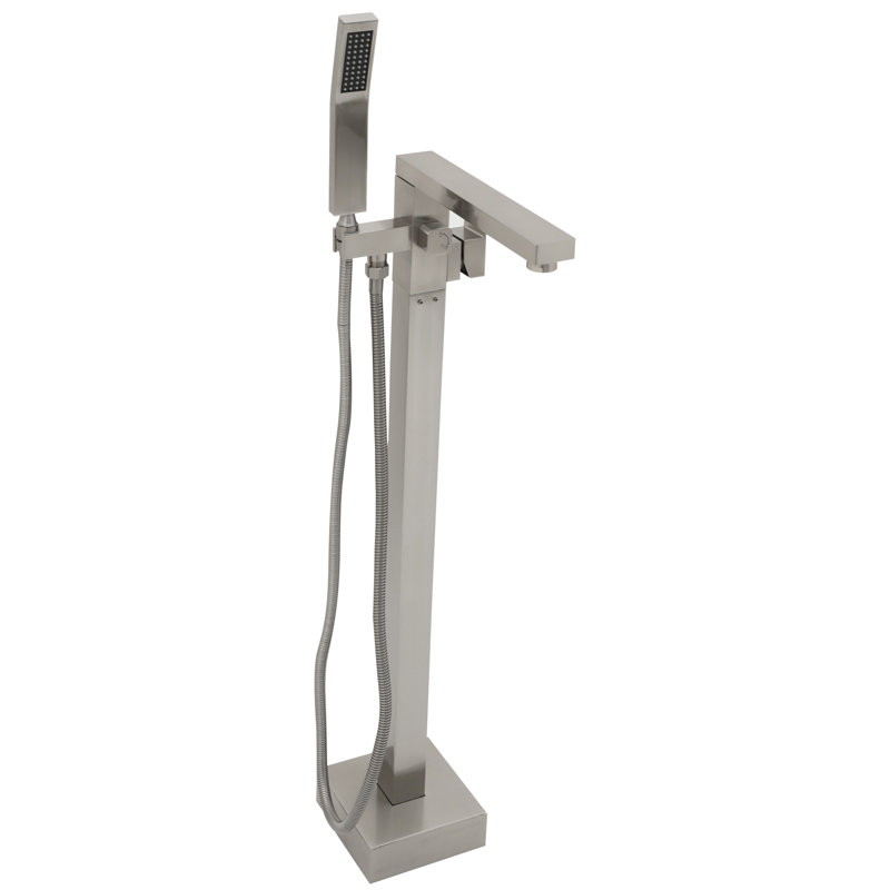 Robinet de baignoire à fixation au sol en nickel brossé, noyau en alliage de cuivre massif, soupapes à disque en céramique de précision, mouvement de bec à 360 ° + 90 °, - éclaboussures en laiton, rotation de contrôle de l'eau, buse de colmatage