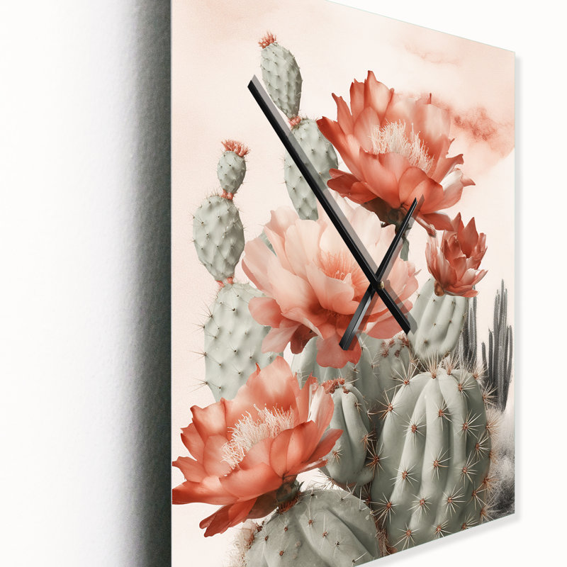 Irvyn - Horloge murale cactus floral, H 40 po x l 30 po x P 1 po