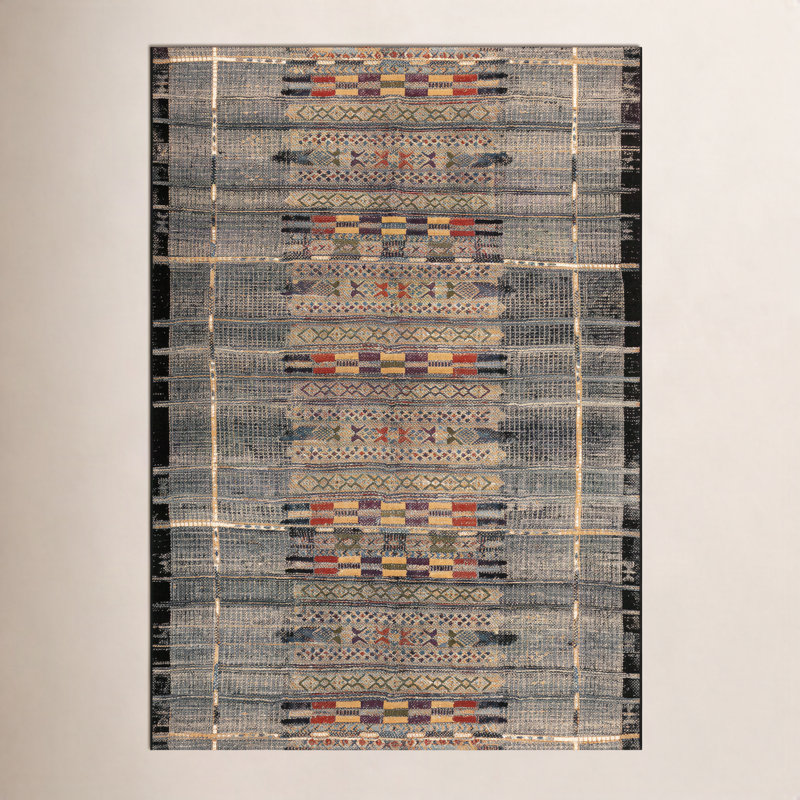 Sesena Power-Loom Striped Polyester and Polypropylene Area Rug, Rectangle 3'3" x 4'11"