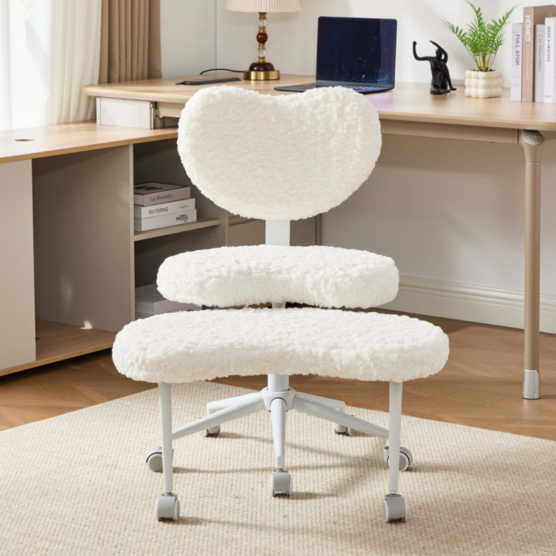 Chaise de méditation artificielle plus avec pieds croisés, roues et tabouret réglable, Beige