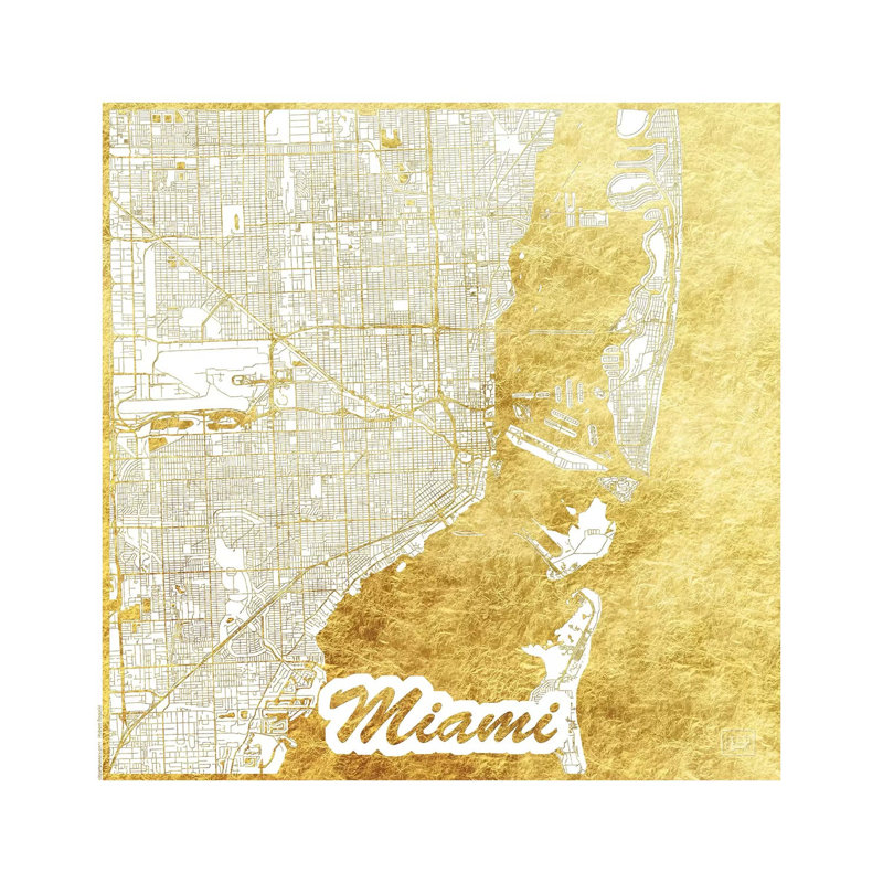 Miami Leaf Urban Blueprint Map by Hubert Roguski - Wrapped Canvas Print, 93.98 cm H x 93.98 cm W x 3.175 cm D