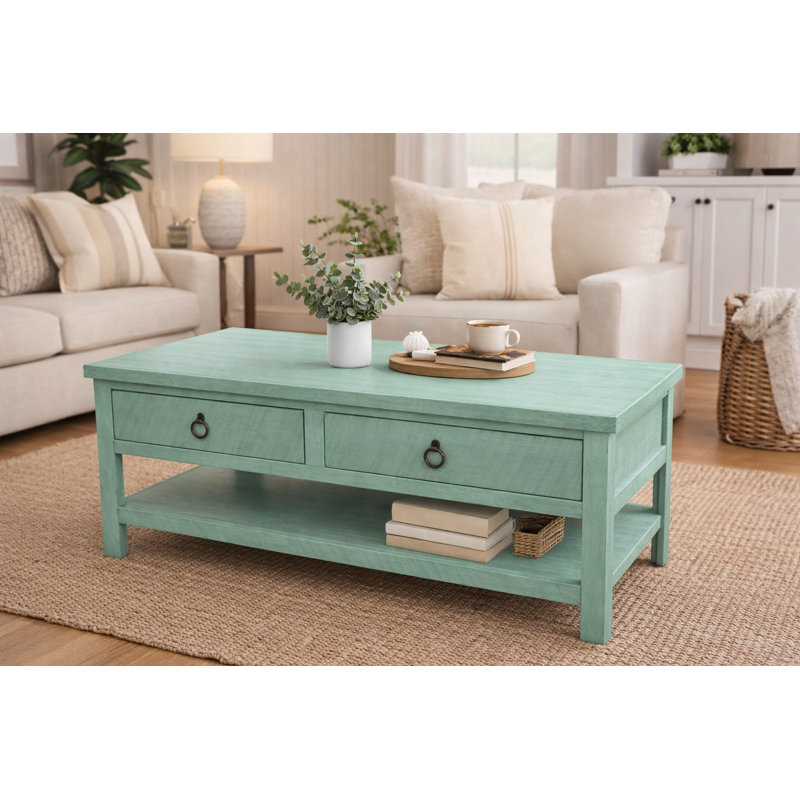Bloomingdale Solid Wood Coffee Table, Aquamarine