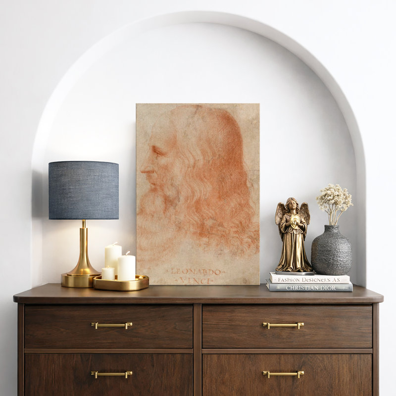 Leonardo Da Vinci, œuvre de craie rouge, croquis de profil Renaissance Genius, impression sur toile encadrée, Toile tendue