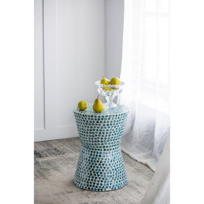 Tapered Side Table, Blue Accent Stool With Inlay - Art