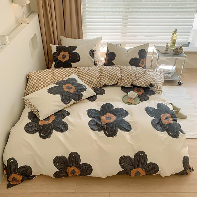 Ensemble d'édredon floral noir et blanc pour lit simple Big Flower Chic Bedding, Full Comforter + 2 Standard Pillowcases