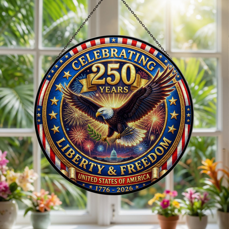 Panneau de fenêtre en verre pour décoration intérieure American Eagle USA 250th Anniversary ， 7,8H, H 7,8 po