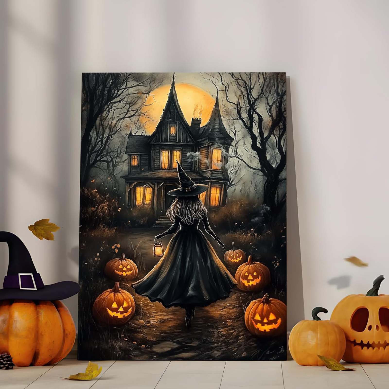 Union Rustic Dark Gothic Halloween Canvas Wall Art Witch With Lantern ...