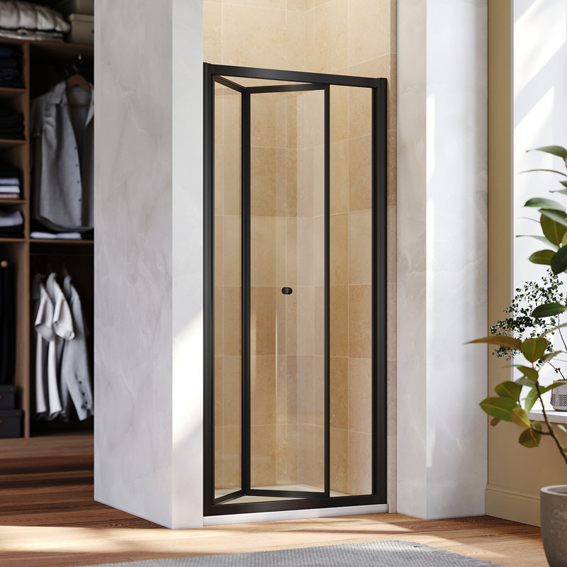 100*185*0.6cm, Magnetic Bi-Fold Shower Door with Easy Installation, Silver, Black, 100cm