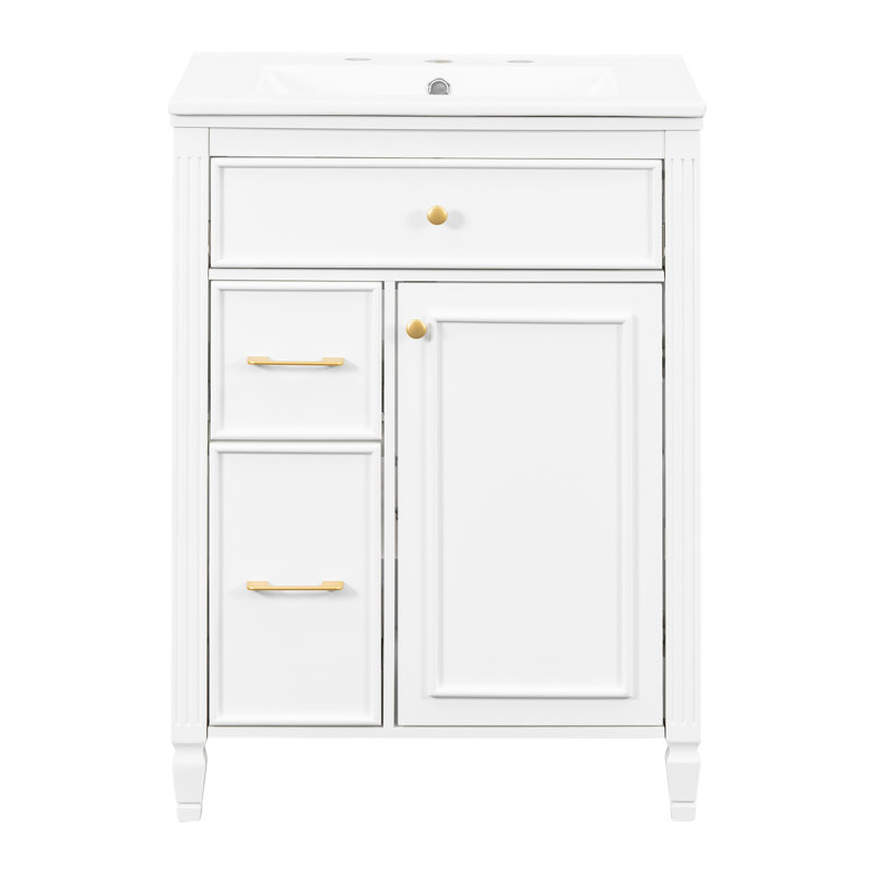Meuble-lavabo moderne 24 po avec comptoir en céramique, White